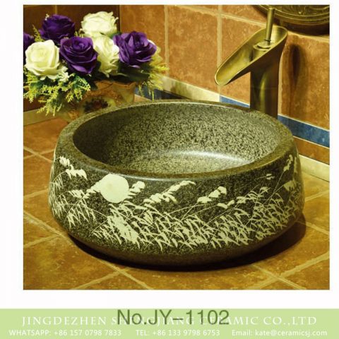 Made in China imitating marble ceramic with hand carved beautiful pattern sink   SJJY-1102-17