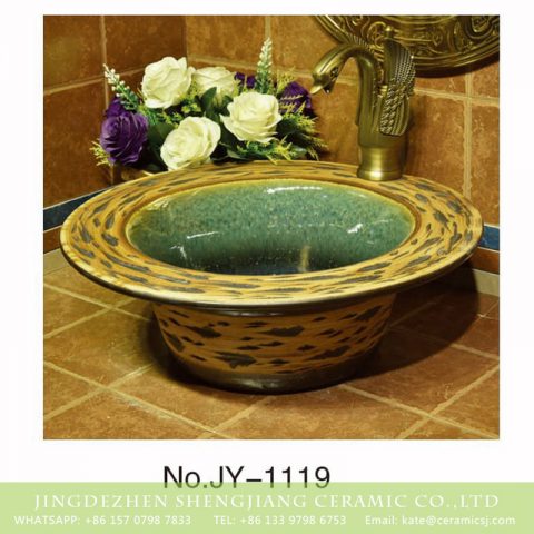 Shengjiang factory direct high gloss ceramic hand painted beautiful pattern wash sink     SJJY-1119-20