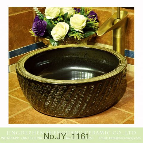 China online sale hand carved high gloss black solid color vanity basin    SJJY-1161-23