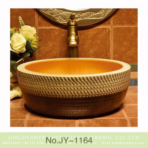 Pure hand carved knife stroke brown and wood color sinks    SJJY-1164-23