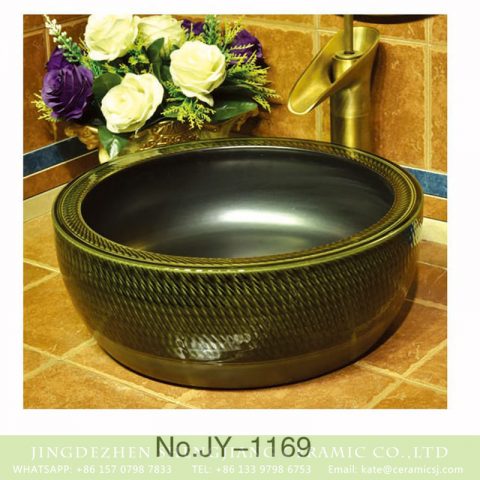 Made in China hand carved smooth ceramic and matte black plain color inside vanity basin    SJJY-1169-24