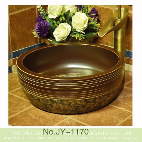 Shengjiang factory low price brown color antique porcelain and hand painted flowers pattern sinks    SJJY-1170-24