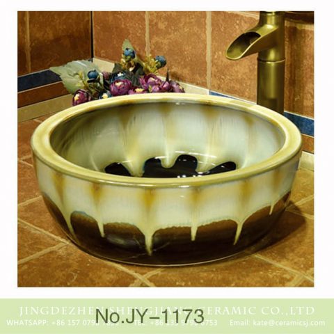 Shengjiang factory produce high gloss color glazed ceramic thicken lavabo    SJJY-1173-24