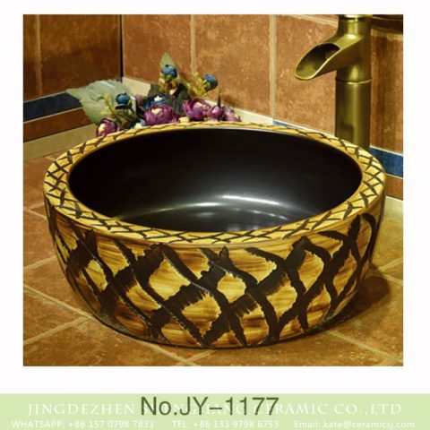 Shengjiang wholesale matte black color inside and hand carved unique design surface sanitary ware    SJJY-1177-24