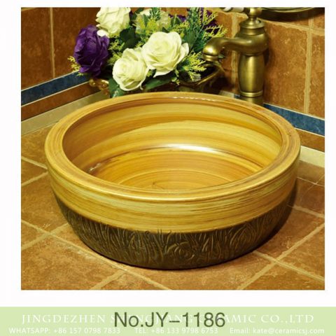Factory low price wood color porcelain and dark bottom with unique pattern lavabo    SJJY-1186-25