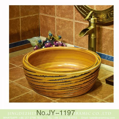 Jingdezhen wholesale wood color ceramic and carved knife stroke surface wash basin    SJJY-1197-27