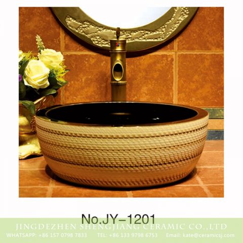 Shengjiang factory direct hand craft exquisite ceramic with black smooth inside lavabo    SJJY-1201-27