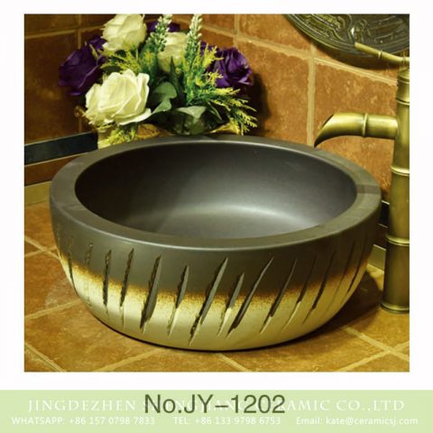 Factory price matte black color inside and carved knife stroke surface wash basin    SJJY-1202-28
