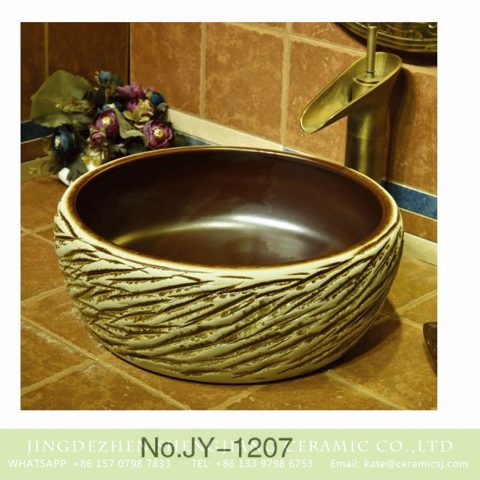 Large bulk sale hand carved knife stroke surface and brown color inside vanity basin    SJJY-1207-28
