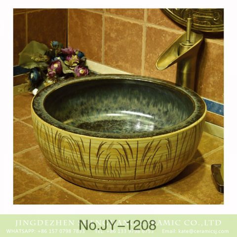 Hot sale color glazed inside and hand carved wood color surface sanitary ware     SJJY-1208-28