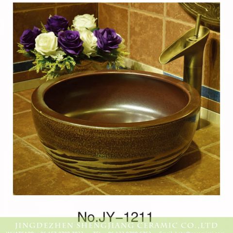 Shengjiang factory produce dark brown color smooth and hand carved knife stroke bottom sanitary ware    SJJY-1211-28