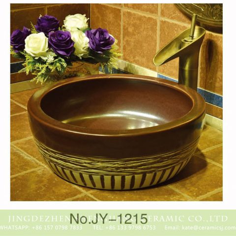 Shengjiang factory produce brown color and hand carved special pattern bottom durable sink    SJJY-1215-29