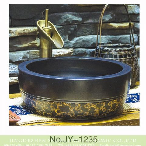 Japanese style high quality porcelain matte black color and yellow flowers pattern bottom wash sink    SJJY-1235-30