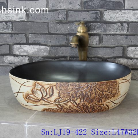 LJ19-422     Elegant hand carved lotus design ceramic wash sink