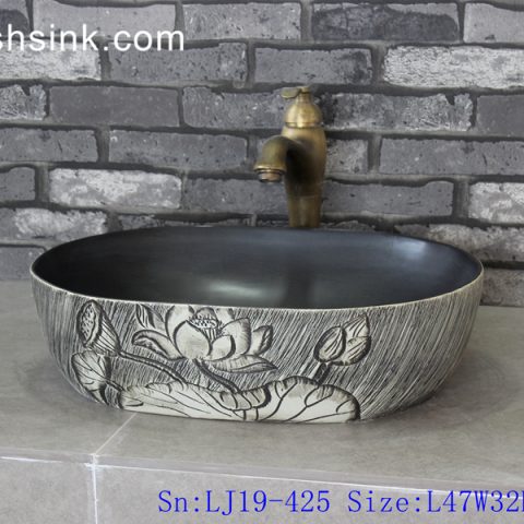LJ19-425     Advanced grey carving lotus pattern ceramic art basin