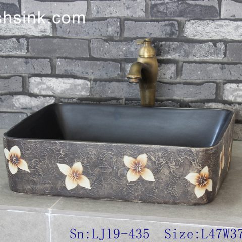 LJ19-435     Best selling square flower pattern ceramic art basin