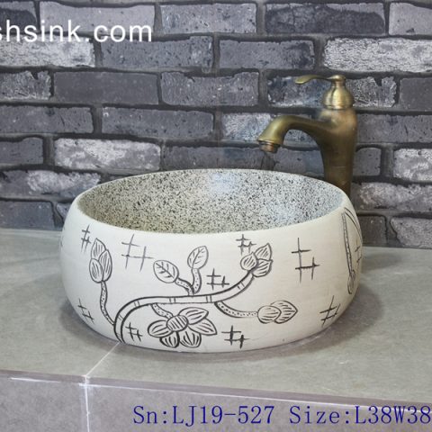 LJ19-527      Solid color background carving flower design ceramic wash basin