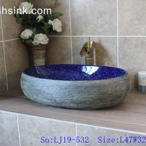 LJ19-532    Simple style blue round ceramic lavabo