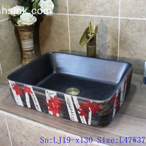 LJ19-x130    Western style red leaf design ceramic lavabo