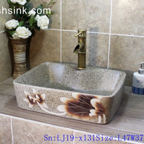 LJ19-x131    Precious marble color flower design ceramic wash basin