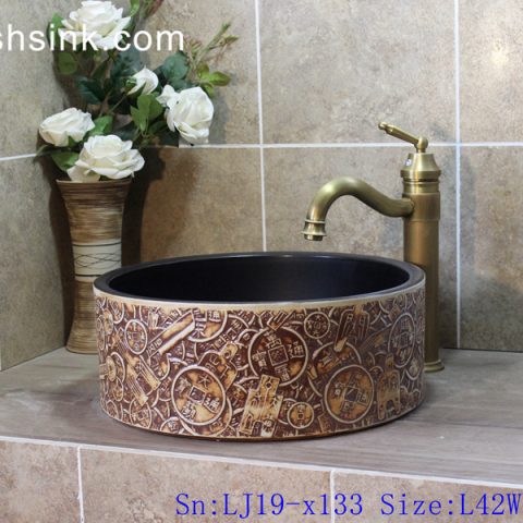 LJ19-x133    Column copper coin design ceramic art basin