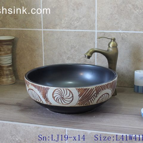 LJ19-x14     Black foundation ceramic with unique carving pattern wash basin