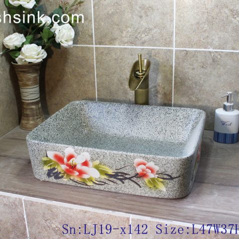 LJ19-x142     Simple style imitating marble ceramic with flower design wash sink