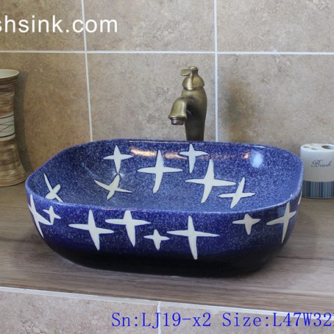 LJ19-x2    Free hand drawing special pattern ceramic wash sink