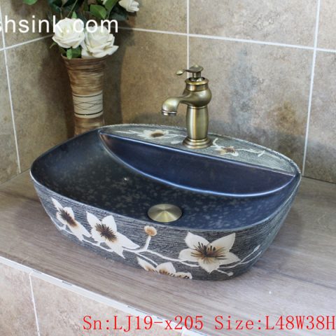 LJ19-x205        Shengjiang hot sale beautiful flower design ceramic wash bowl