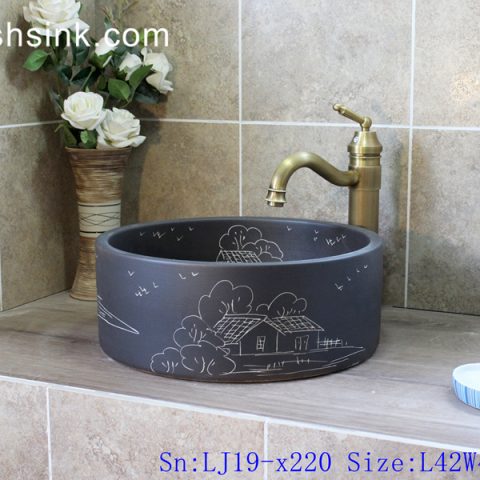 LJ19-x220      Matt hand craft house and tree design ceramic wash sink