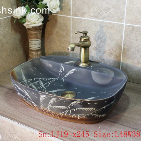 LJ19-x245     Free hand painted bird and floral design ceramic wash sink
