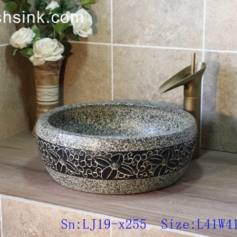 LJ19-x255      Imitating marble carving flower design ceramic art basin