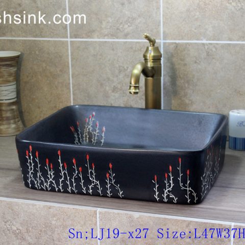 LJ19-x27   Rectangle hand painted flower design ceramic wash sink