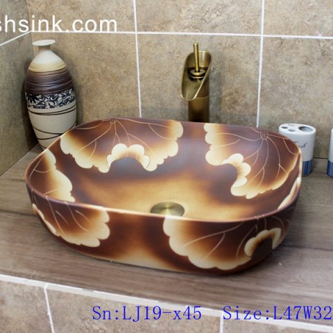 LJ19-x45     Chinese style matt flower design ceramic wash bowl