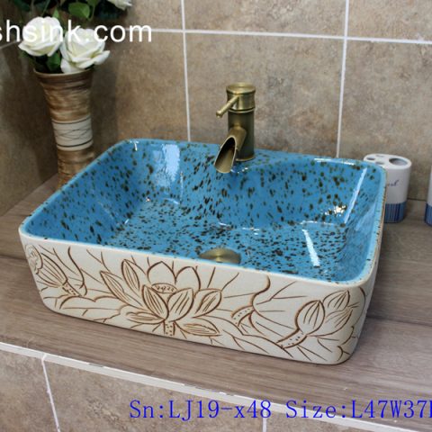 LJ19-x48    Highly skilled carving floral design ceramic wash basin