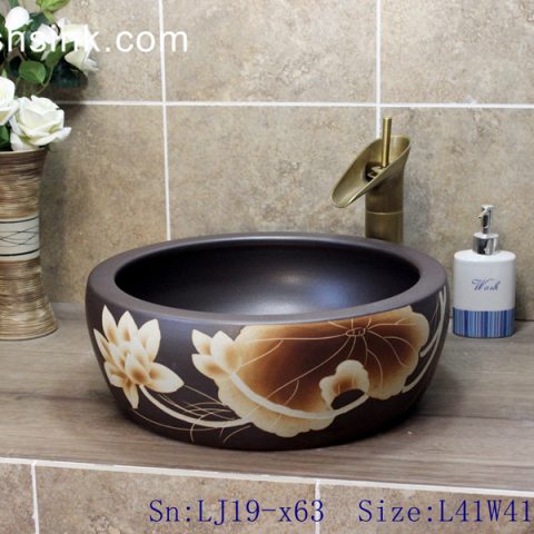 LJ19-x63    Ancient round ceramic with chinese lotus pattern wash basin