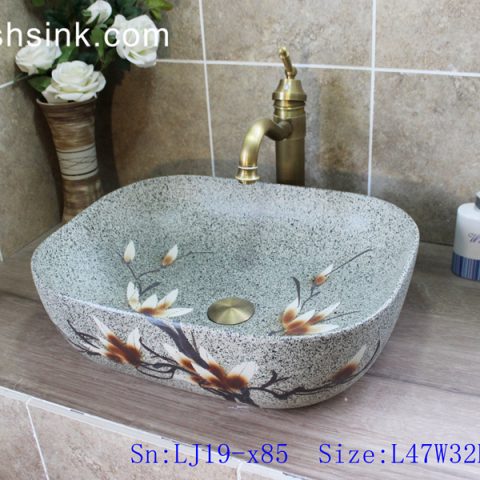 LJ19-x85    Marble color ceramic with beautiful flower design wash sink