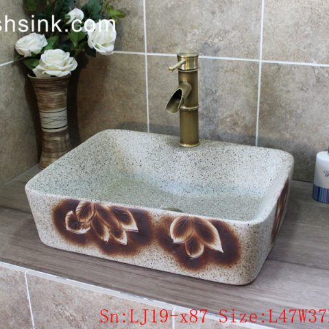 LJ19-x87       Traditional marble color printing flower design ceramic sink