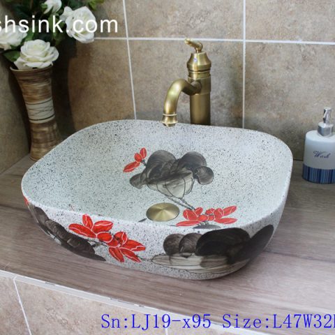 LJ19-x95     Best selling red and black flower design porcelain art sink