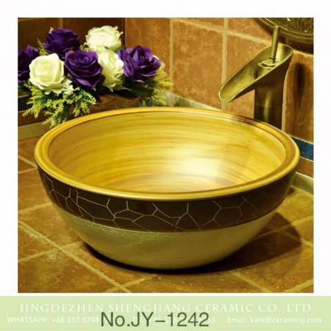 Shengjiang factory direct wood color ceramic with crack pattern surface wash sink    SJJY-1242-31