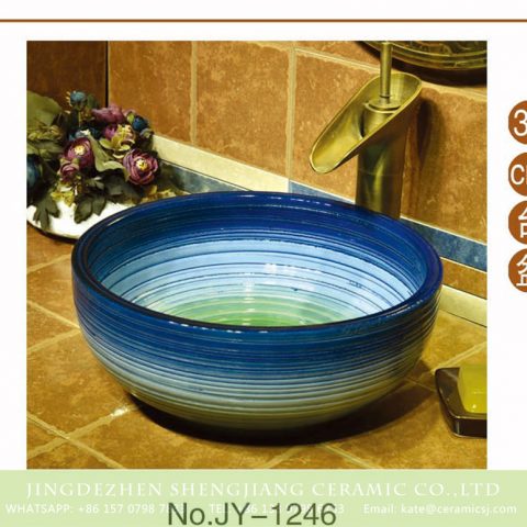 Factory outlet the gradient blue glazed and hand carved stripes sanitary ware    SJJY-1246-31