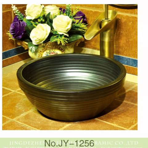 Jingdezhen factory black color carved stripe hotel independent hung wash basin    SJJY-1256-32