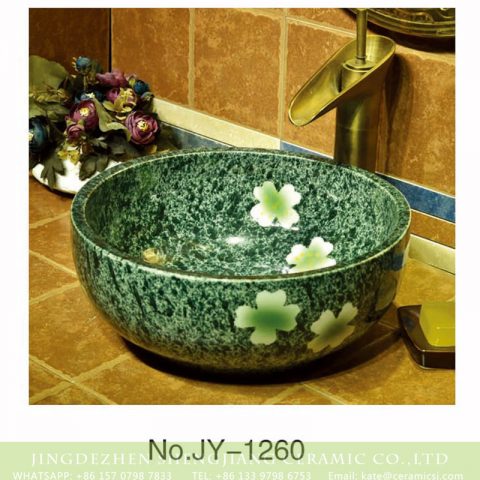 China modern style green color glazed ceramic with beautiful flowers pattern lavabo    SJJY-1260-32
