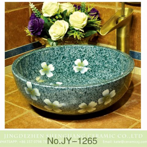 Large bulk sale turquoise ceramic with white beautiful flowers pattern wash hand basin    SJJY-1265-33