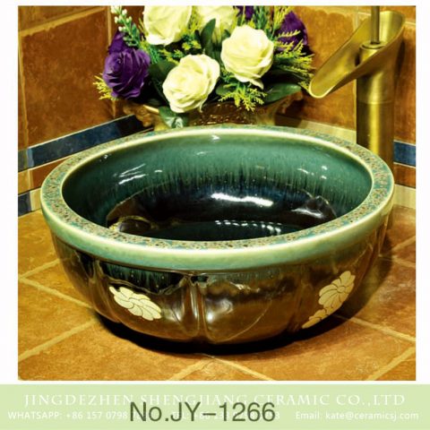 Popular sale item Jingdezhen factory high gloss black color floral art ceramic sink    SJJY-1266-33