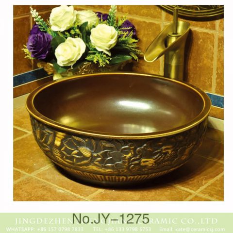Chinoiserie vintage style brown color with hand craft delicate flowers and phoenix pattern sinks     SJJY-1275-34