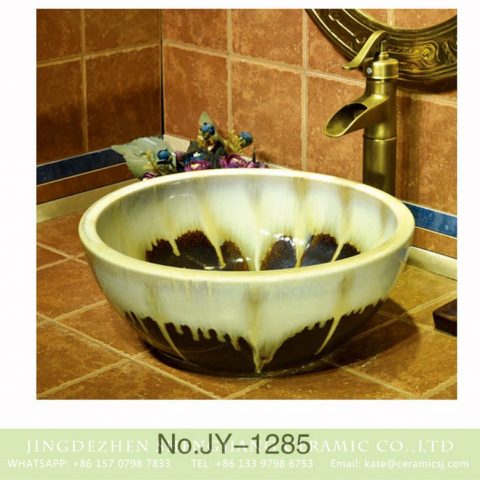 Asia style color glazed round easy clean wash basin    SJJY-1285-34