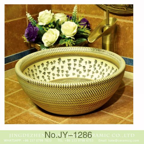 Shengjiang factory direct pure hand carved fancy ceramic vanity basin    SJJY-1286-35