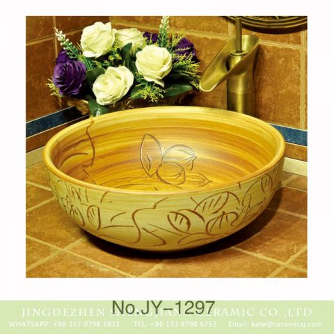 Large bulk sale factory outlet hand carved lotus pattern round wash sink    SJJY-1297-35