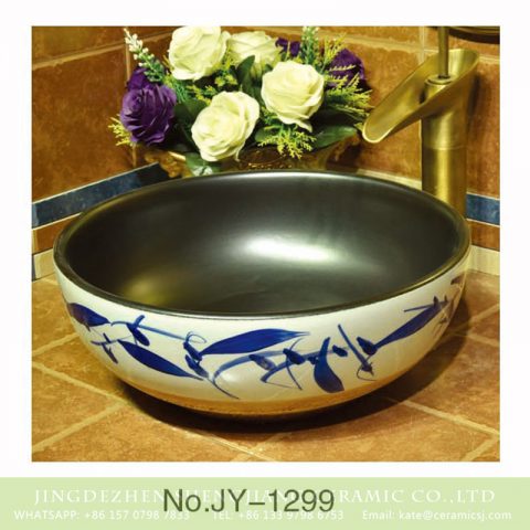 China online sale black inner wall and white surface with freehand brush work design sink    SJJY-1299-36